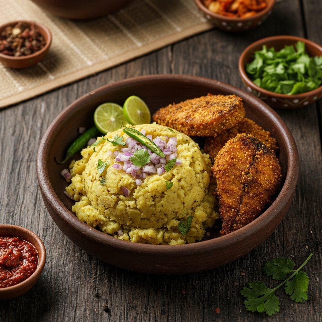 Aloo Pitika with Sorghum Fish (Mach Aru Alu Pitika) — Assam, India