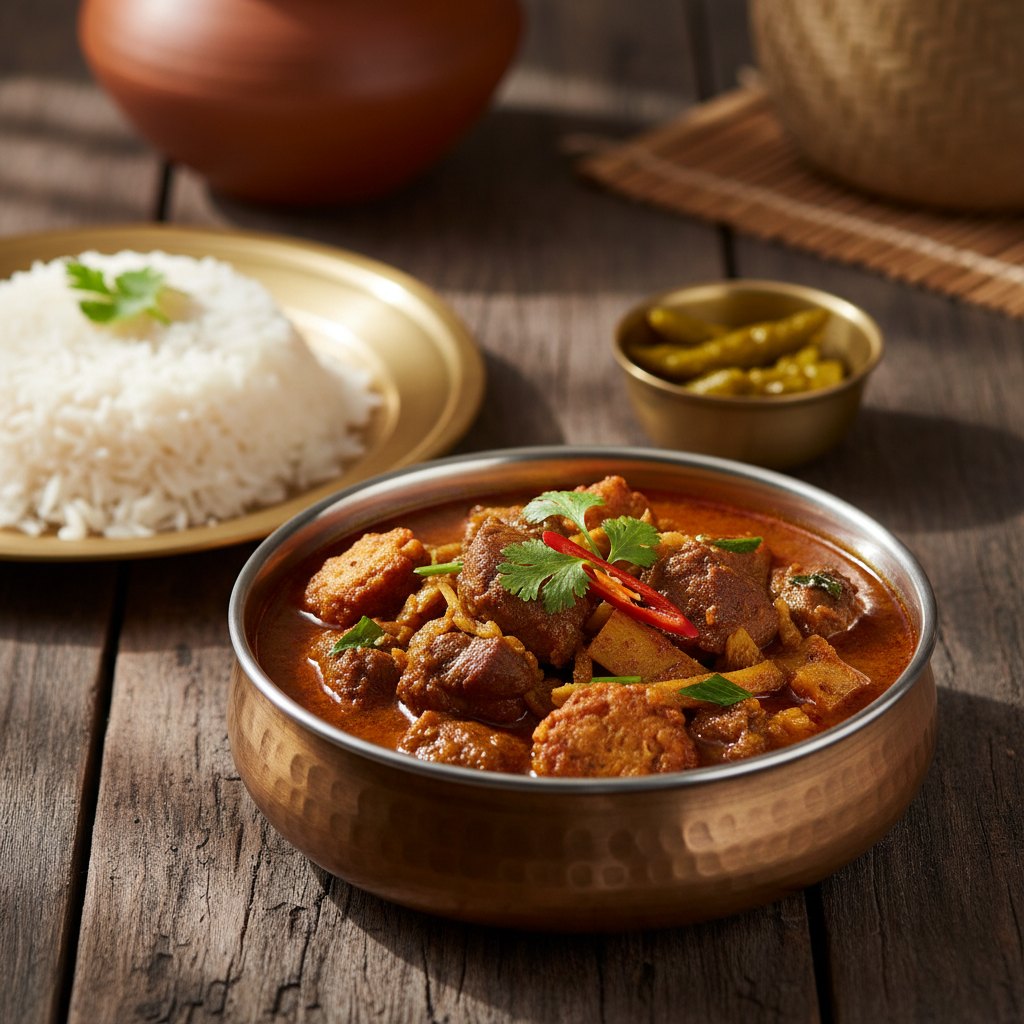 Pork with Bamboo Shoot (Bhaji Alu Diya Bor Sukoti) — Assam, India
