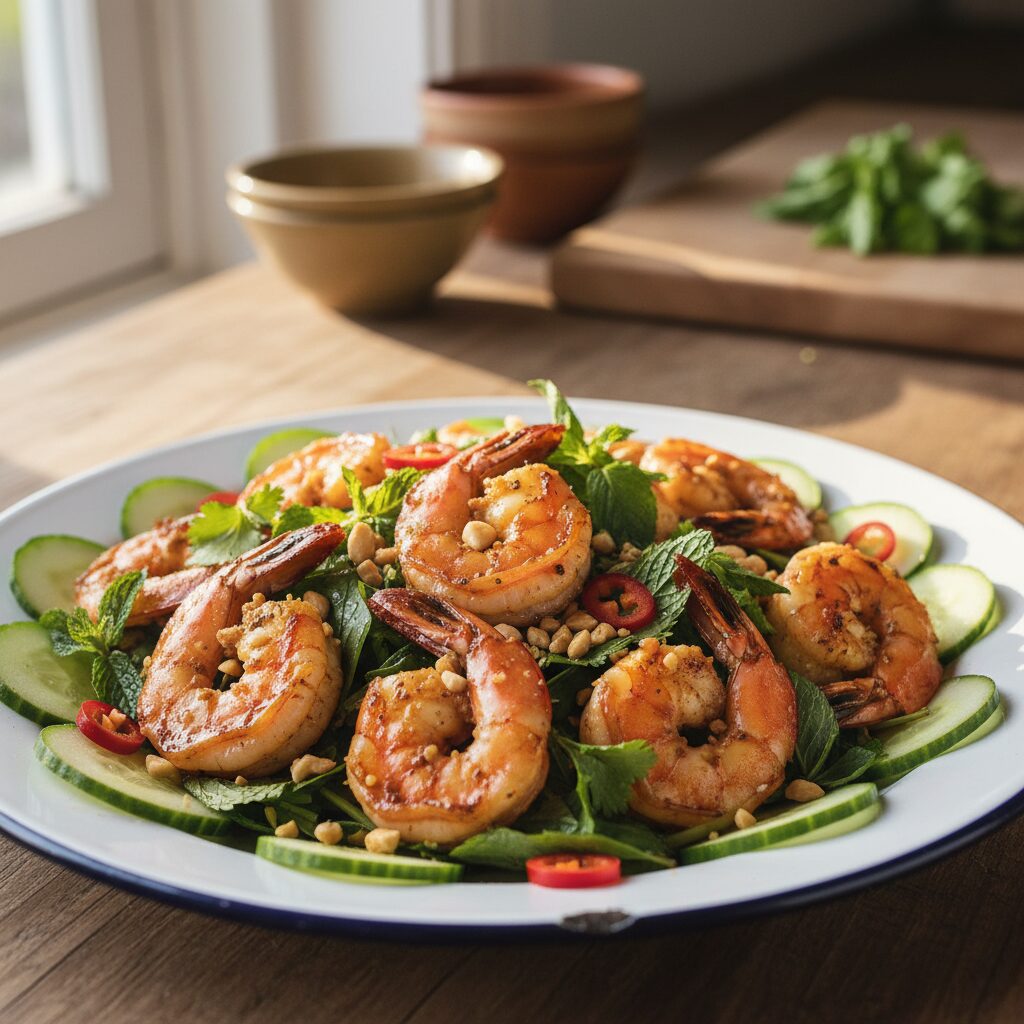 Modern Sydney Barbecued Prawn and Herb Salad โ New South Wales, Australia