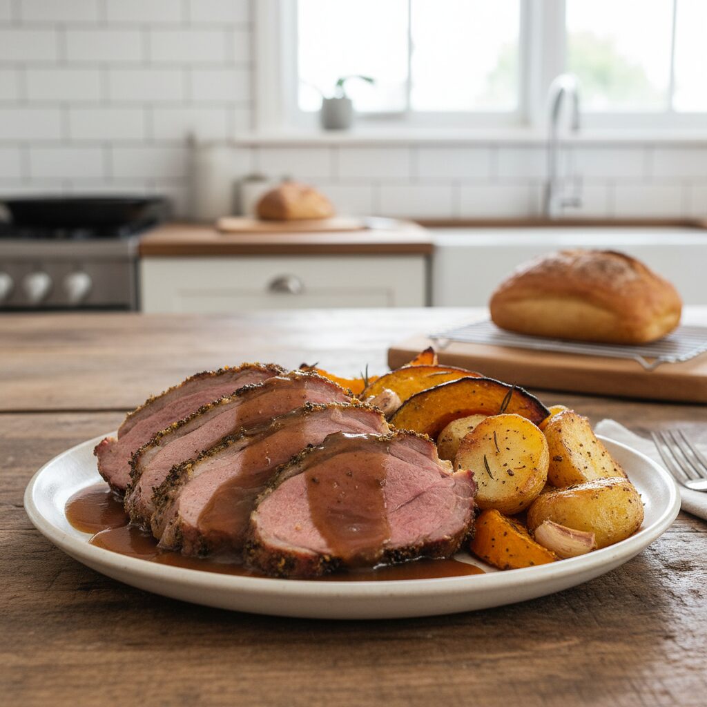 Roast Lamb with Gravy and Baked Vegetables β New South Wales, Australia