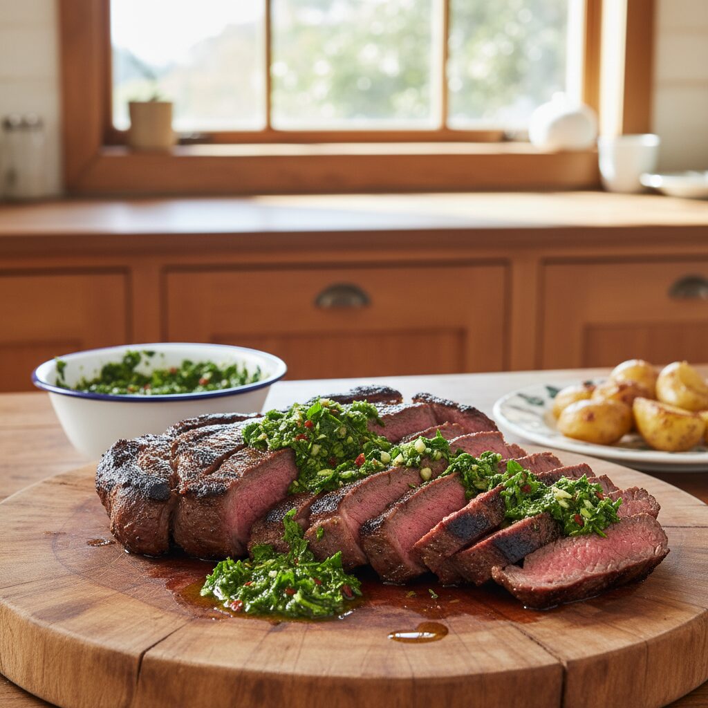 Barbecued Steak with Chimichurri-Style Herb Sauce — Queensland, Australia