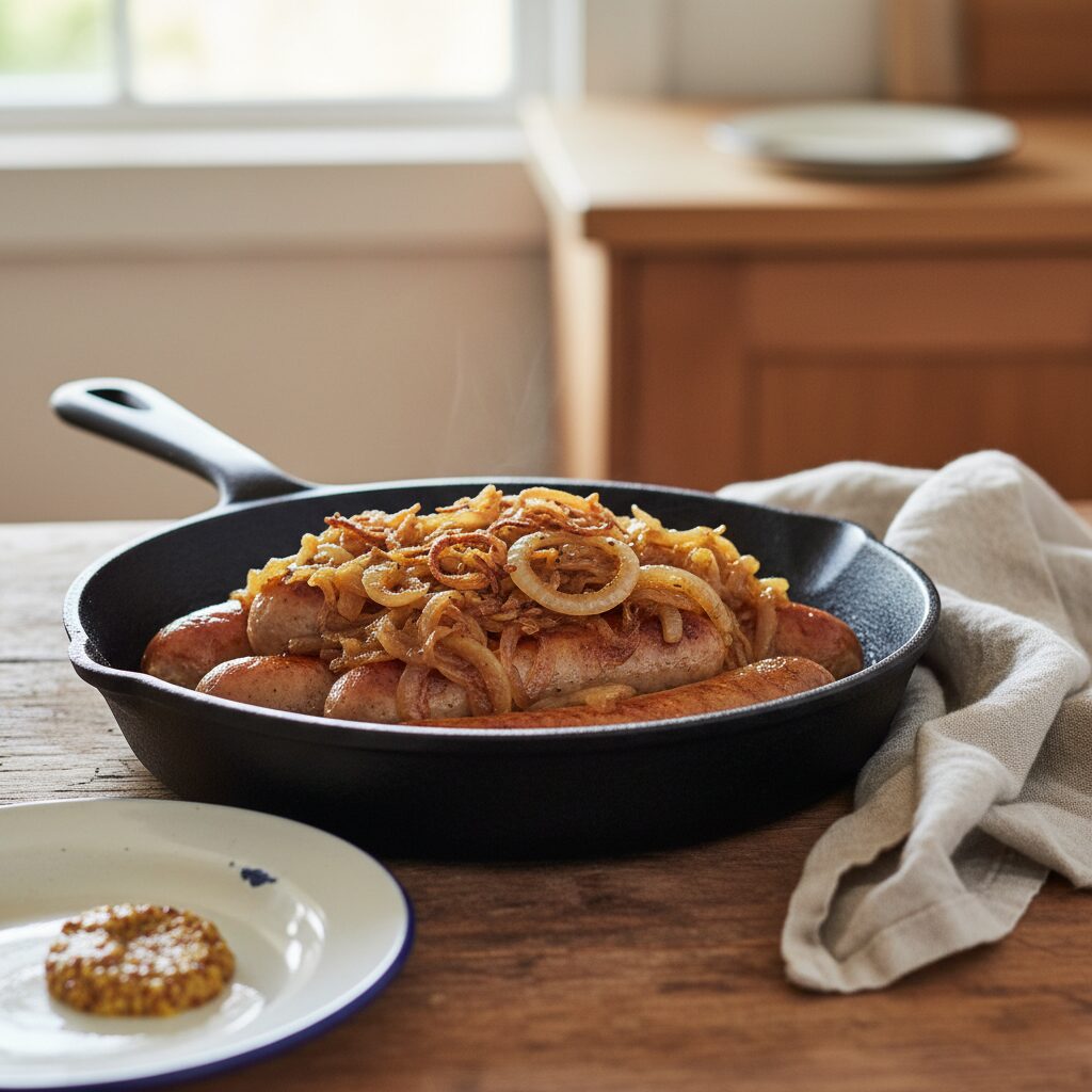 Barossa German-Australian Bratwurst with Fried Onions — South Australia, Australia