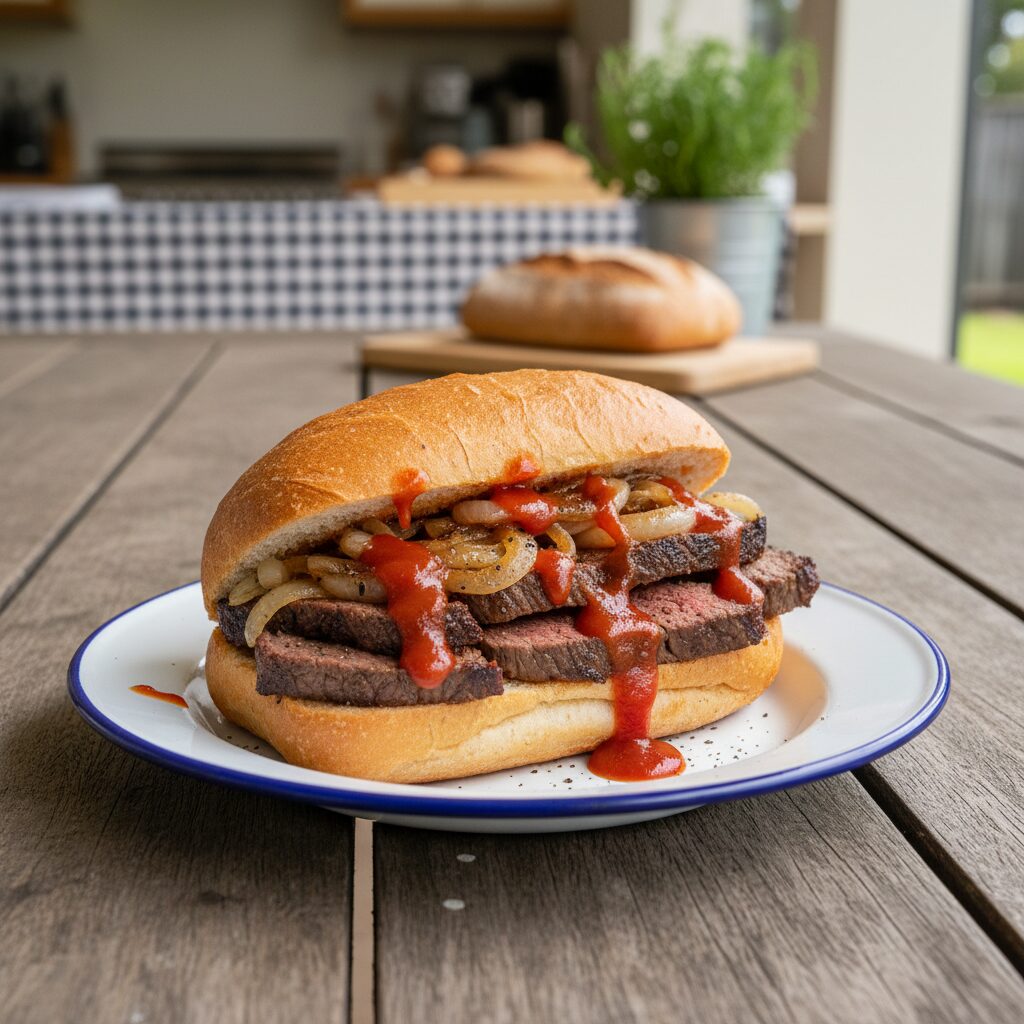 Barbecued Steak with Onions and Bread Rolls — Western Australia, Australia