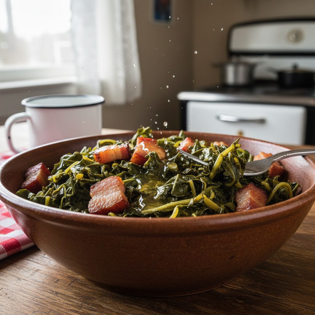 Boiled Dandelion Greens with Salt Pork — New Brunswick, Canada