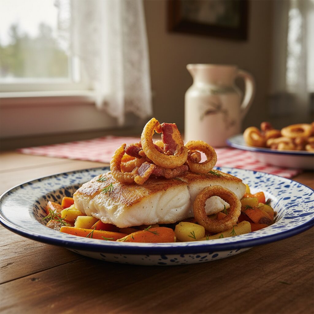 Pan-Fried Cod with Scrunchions — Newfoundland and Labrador, Canada
