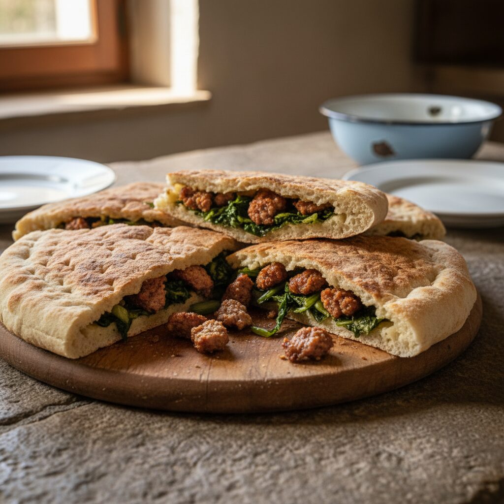 Torta al Testo con Salsiccia e Erbe — Umbria, Italy