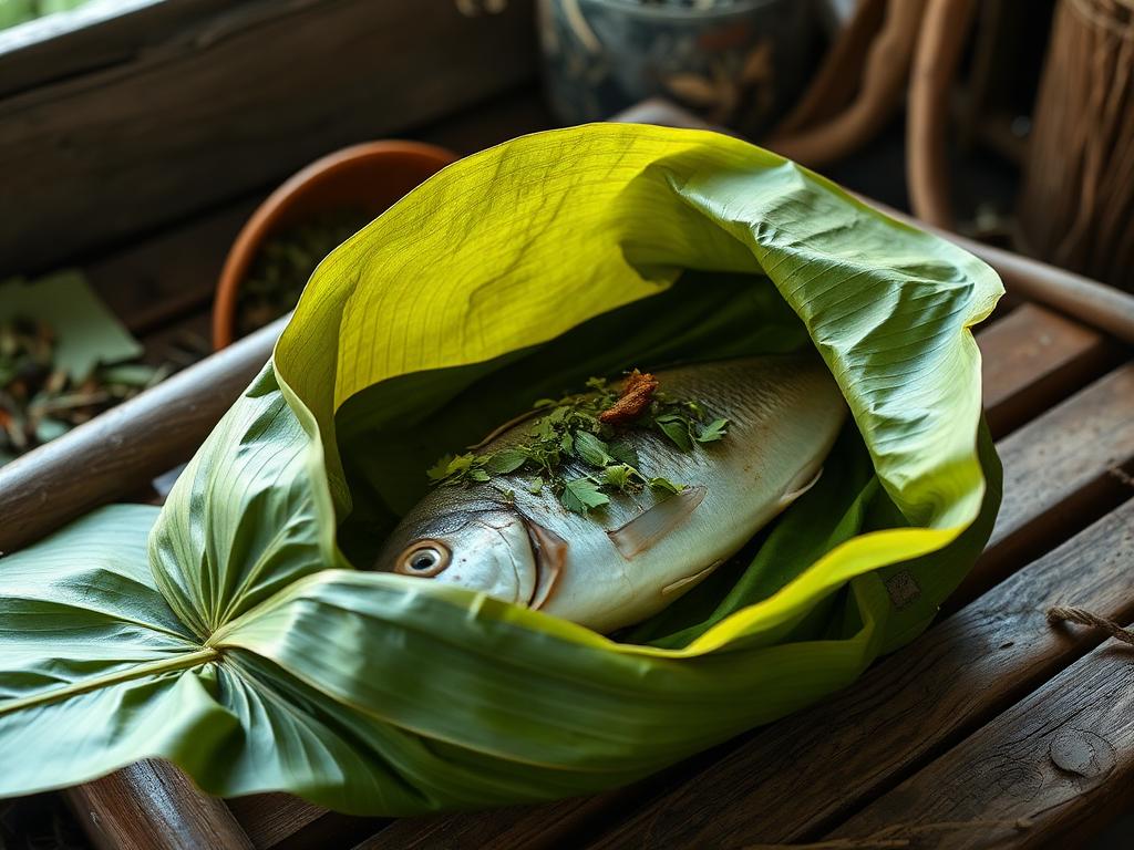 Naga Style Steamed Fish in Banana Leaf — Nagaland, India