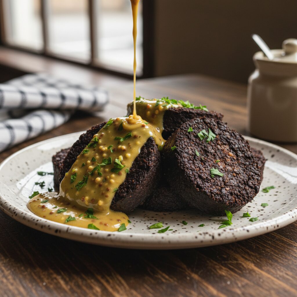 Bury Black Pudding with Mustard Sauce β North West England, United Kingdom
