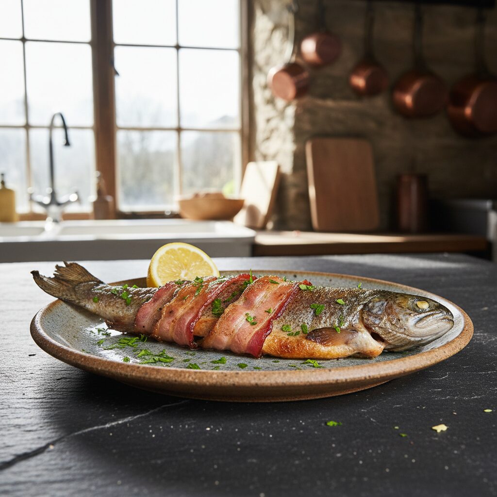 Brithyll a Chig Moch (Trout with Bacon) — Mid Wales, United Kingdom