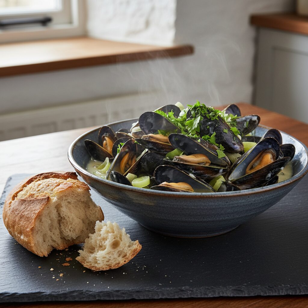 Conwy Mussels in Cider and Leeks β North Wales, United Kingdom