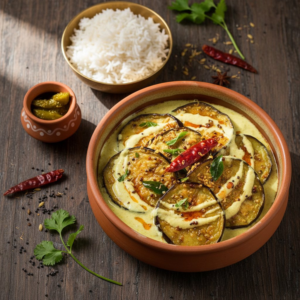 Doi Begun — Fried Brinjal in Yogurt Gravy — West Bengal, India
