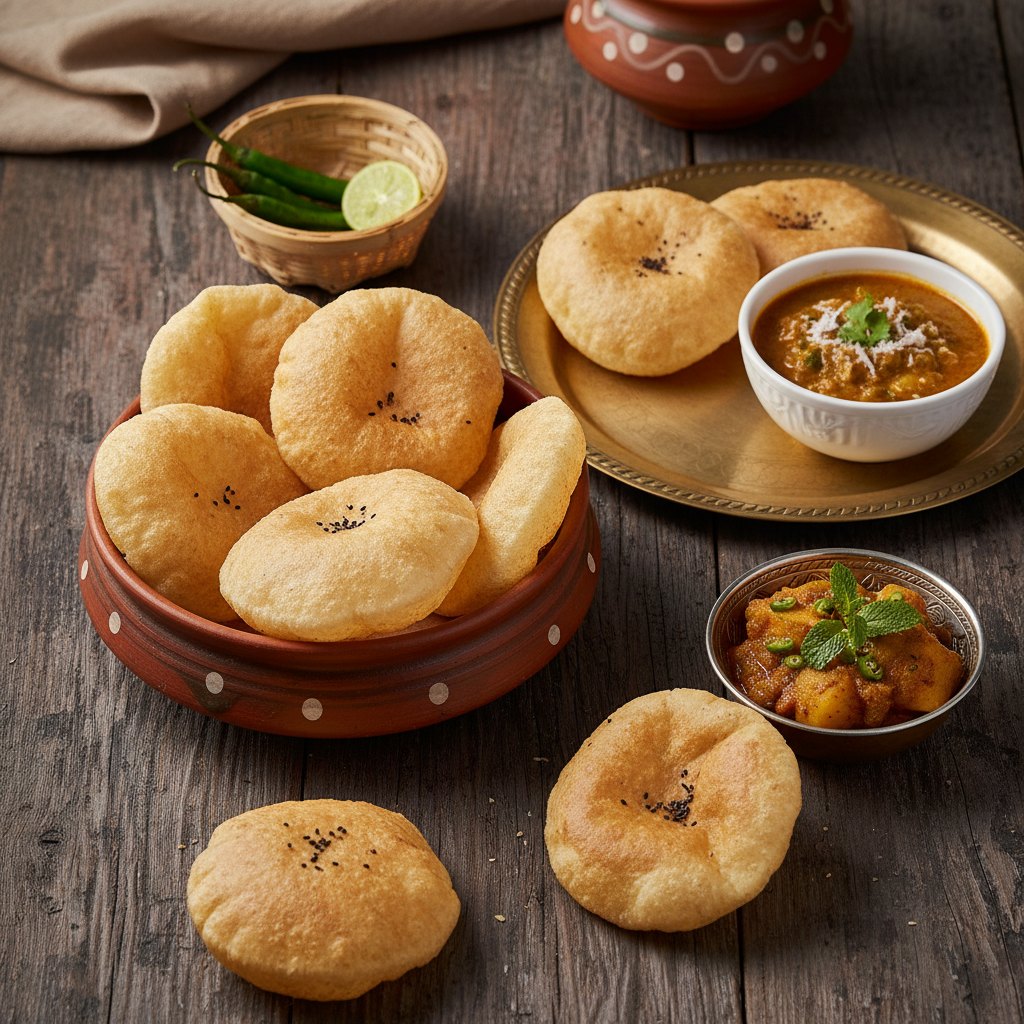 Luchi — Bengali Deep-Fried Puffed Bread — West Bengal, India