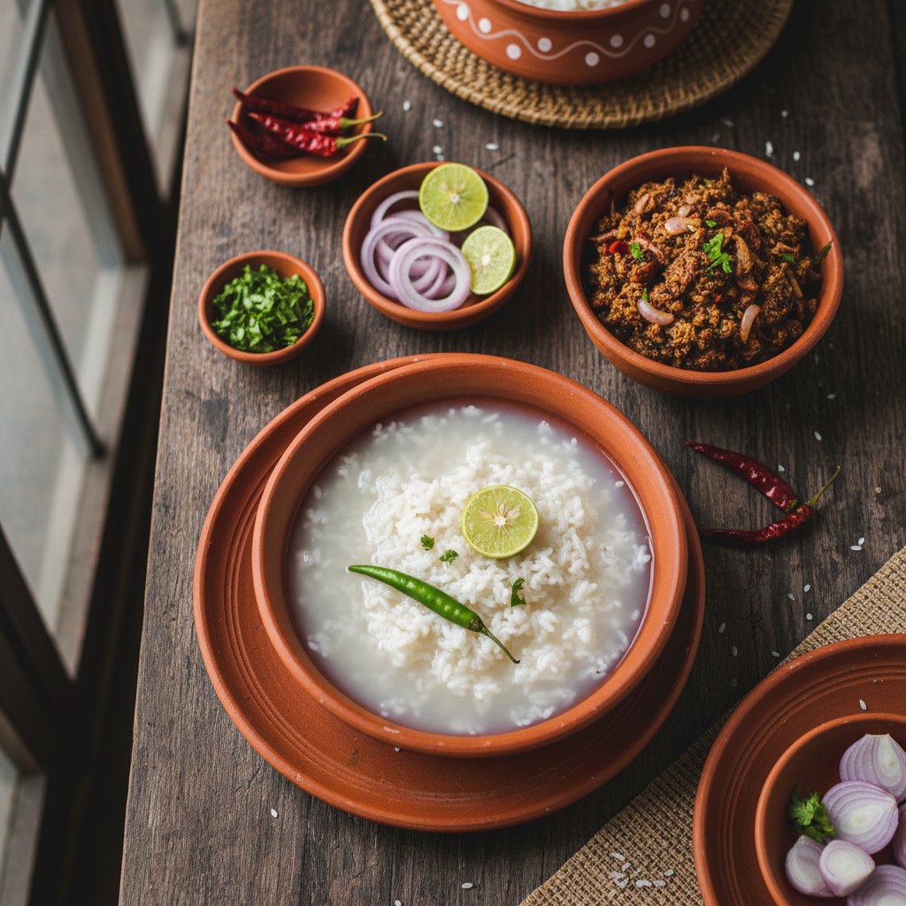 Cooch Behar Panta Bhaat with Shutki Bhorta — West Bengal, India